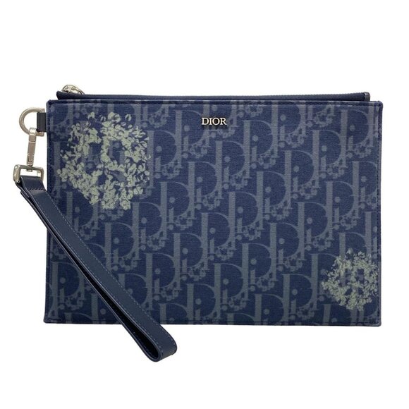 Auth DIOR/ChristianDior - 2ESCA338DDO Navy Multi Jacquard Clutch Bag - Picture 1 of 16